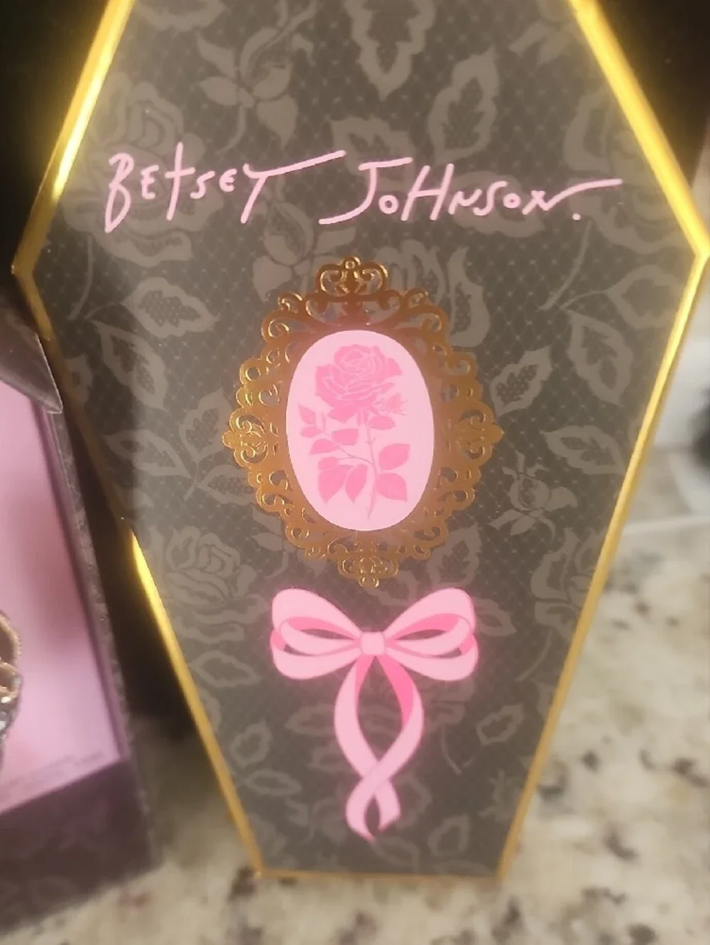 Betsey Johnson Pink and Gunmetal Crystal Skull Charm Keyring